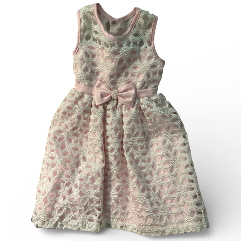 American Princess Formal/Flower Girl Easter Dress Size 2T Pink and Cream EUC